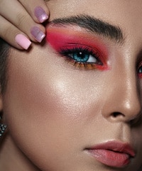 Lady-showing-off-eyebrow Lady stretching and showing off eyebrow